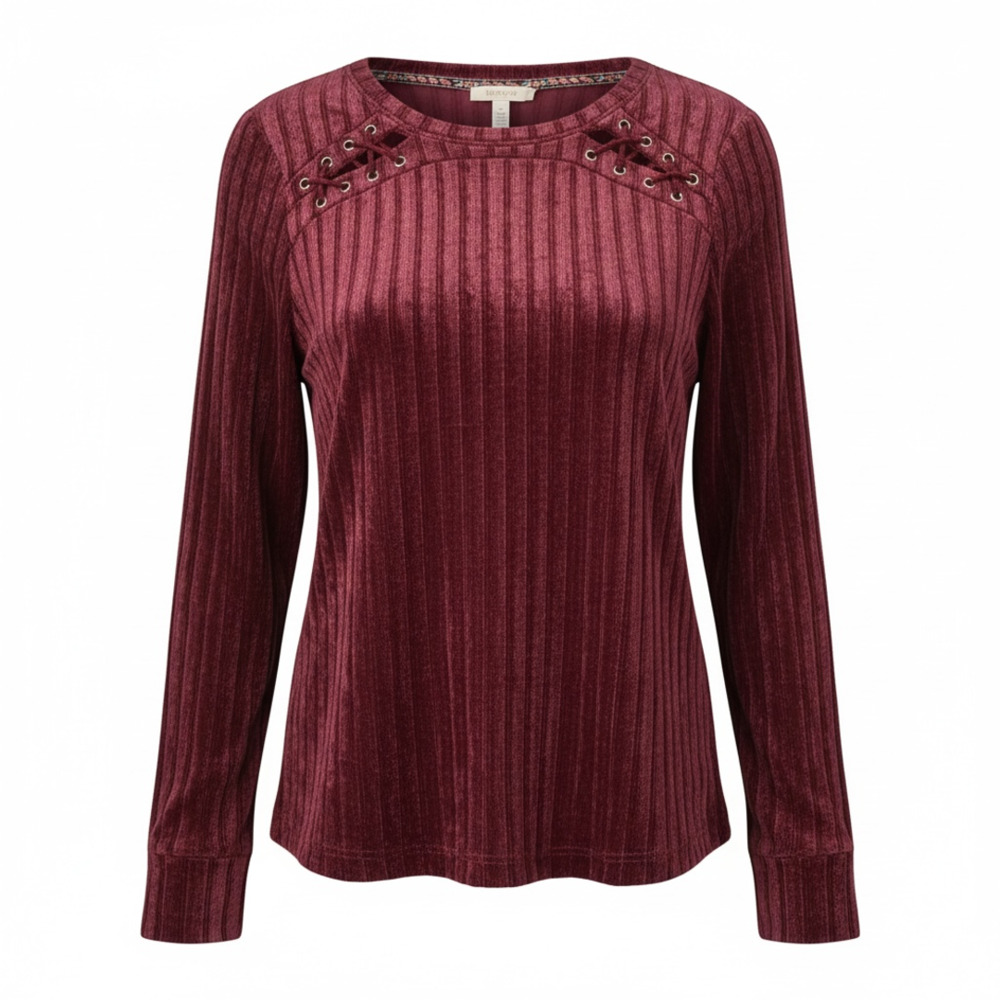 NWT Knox Rose Velour Ribbed Lace Up Shoulder Top